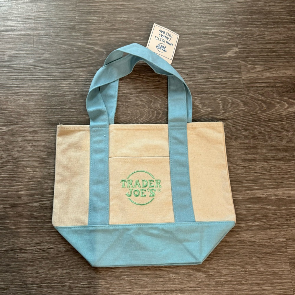 Trader Joe's Mini Canvas Tote Bag Pastel Blue NWT